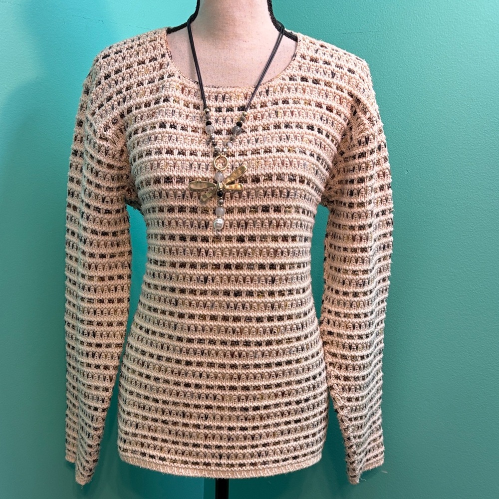 Croft & Barrow Beige and Brown Knit Sweater